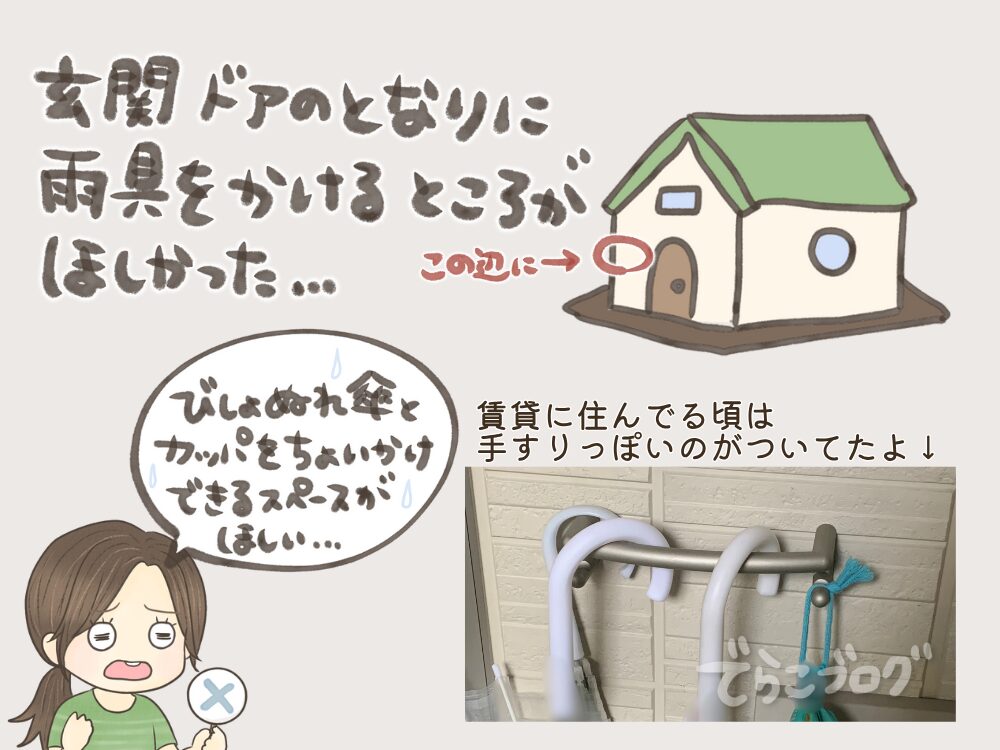 賃貸の時に設置されていた手すりのような傘立てが便利だった