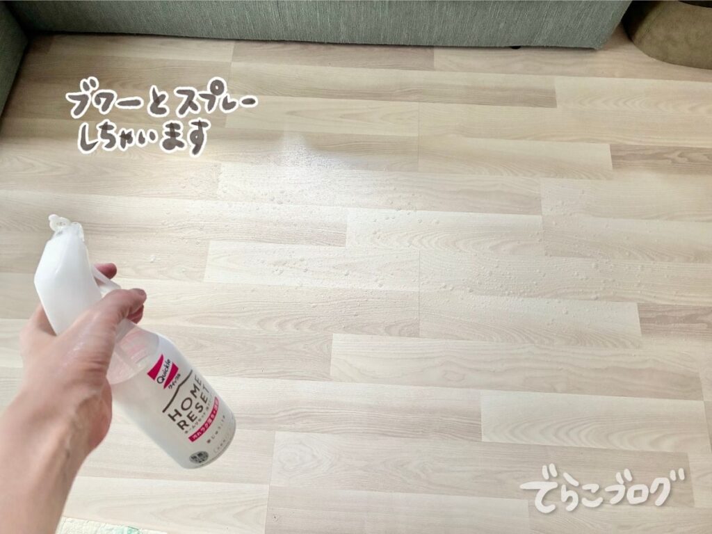 ホームリセットを床に直接吹きかけている様子