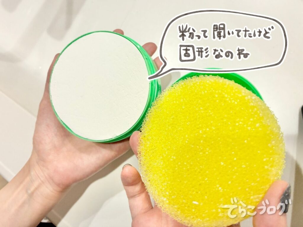 ピエール・ダルジャンの固形洗剤と黄色い付属スポンジ