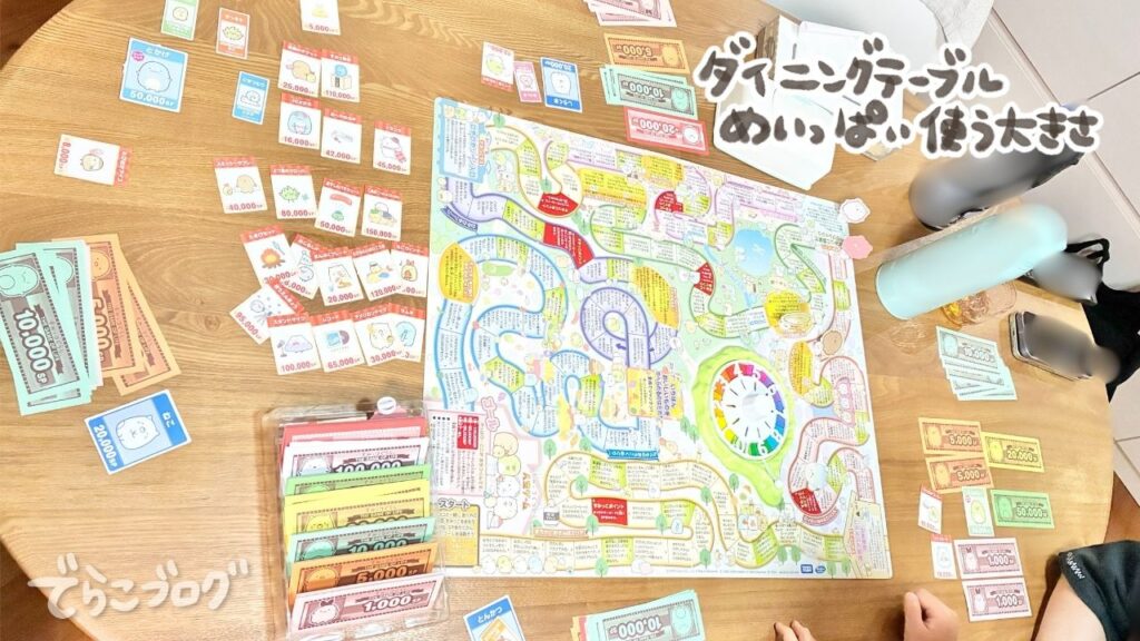 家族ですみっコぐらし人生ゲームを遊んでいる様子